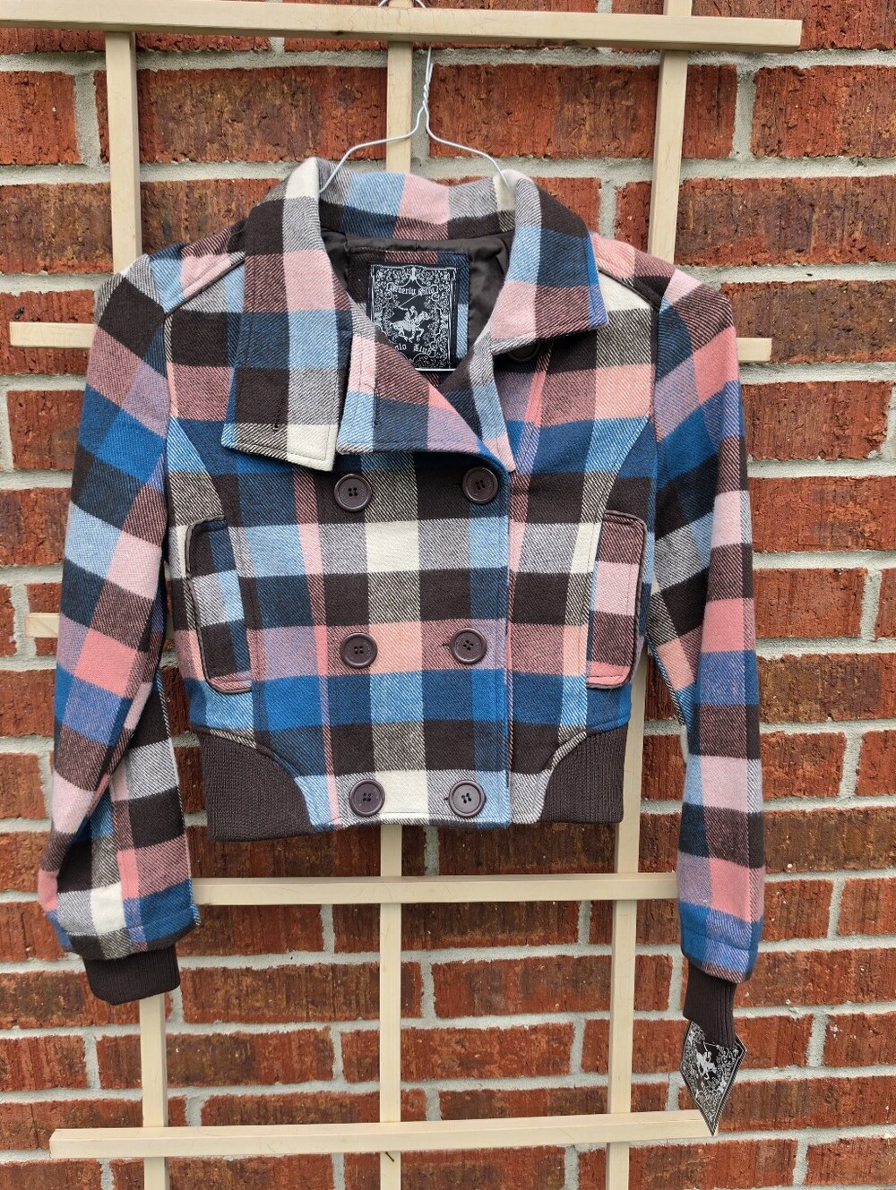 NEW Beverly Hills Polo Club Wool Blend Plaid Crop jacket Medium